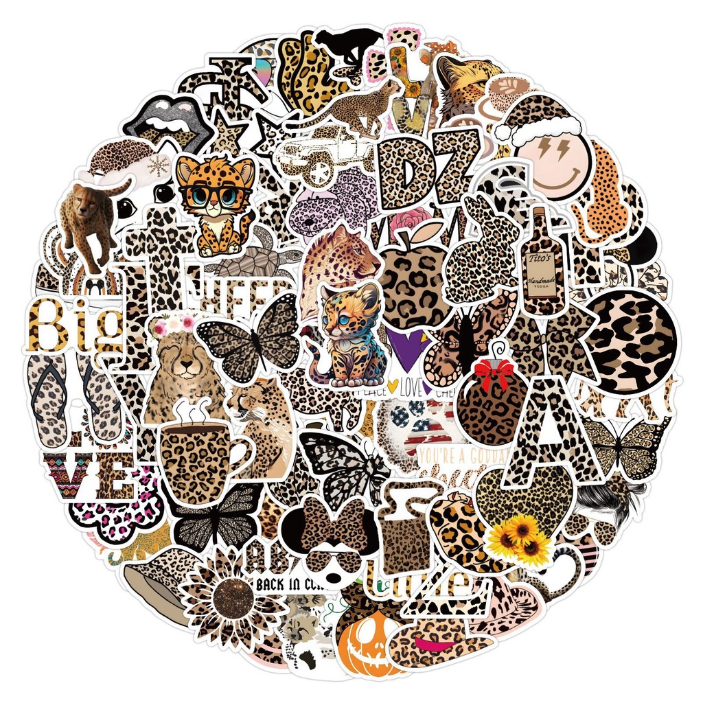 

10/30/50/105Pcs Black and White Leopard Aesthetic Sticker For Snowboard Laptop Luggage Car Fridge DIY Styling Vinyl Sticker