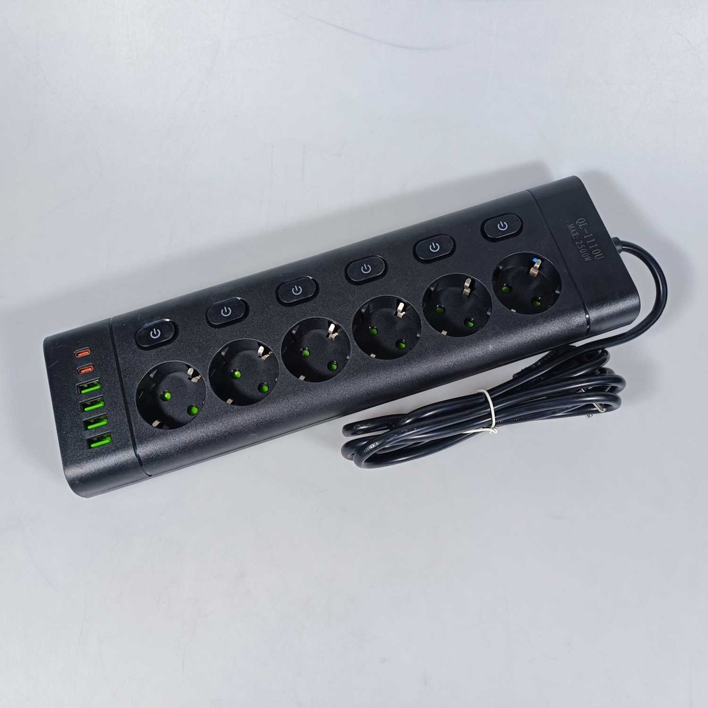QIAOLIAN Stop Kontak 6 Lubang USB Type C EU Plug 10A 110-250V 2500W - QL-1110U Terminal Colokan List