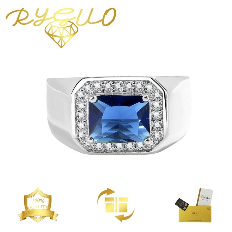 RYGUO Cincin Biru Moissanite Untuk Pria
