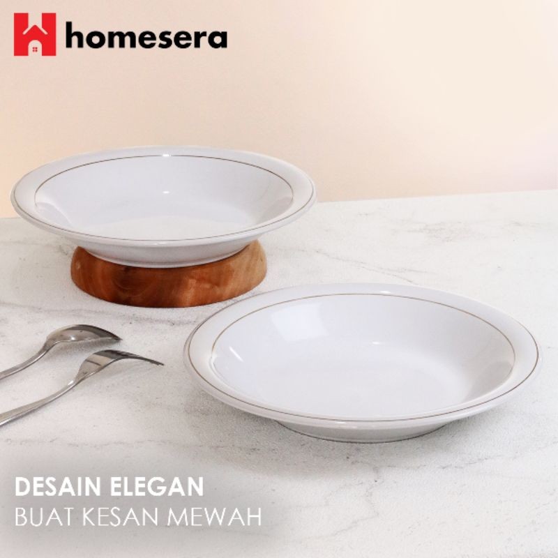 PIRING KERAMIK LIST EMAS 9 inch DIAMETER 23 CM (6 biji) | PIRING PUTIH | PIRING MAKAN KERAMIK 9 INCH