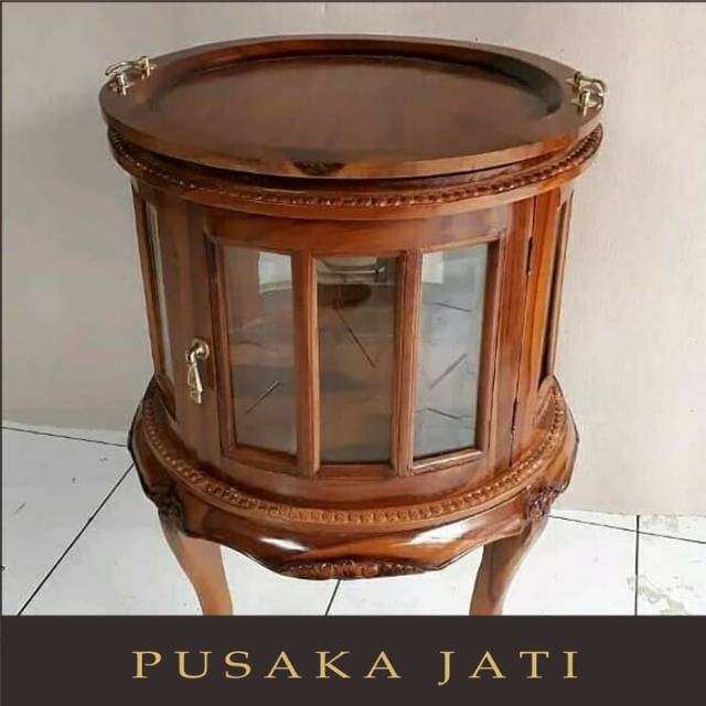 Meja Teh Bulat Kayu Jati Ukir pusaka jati