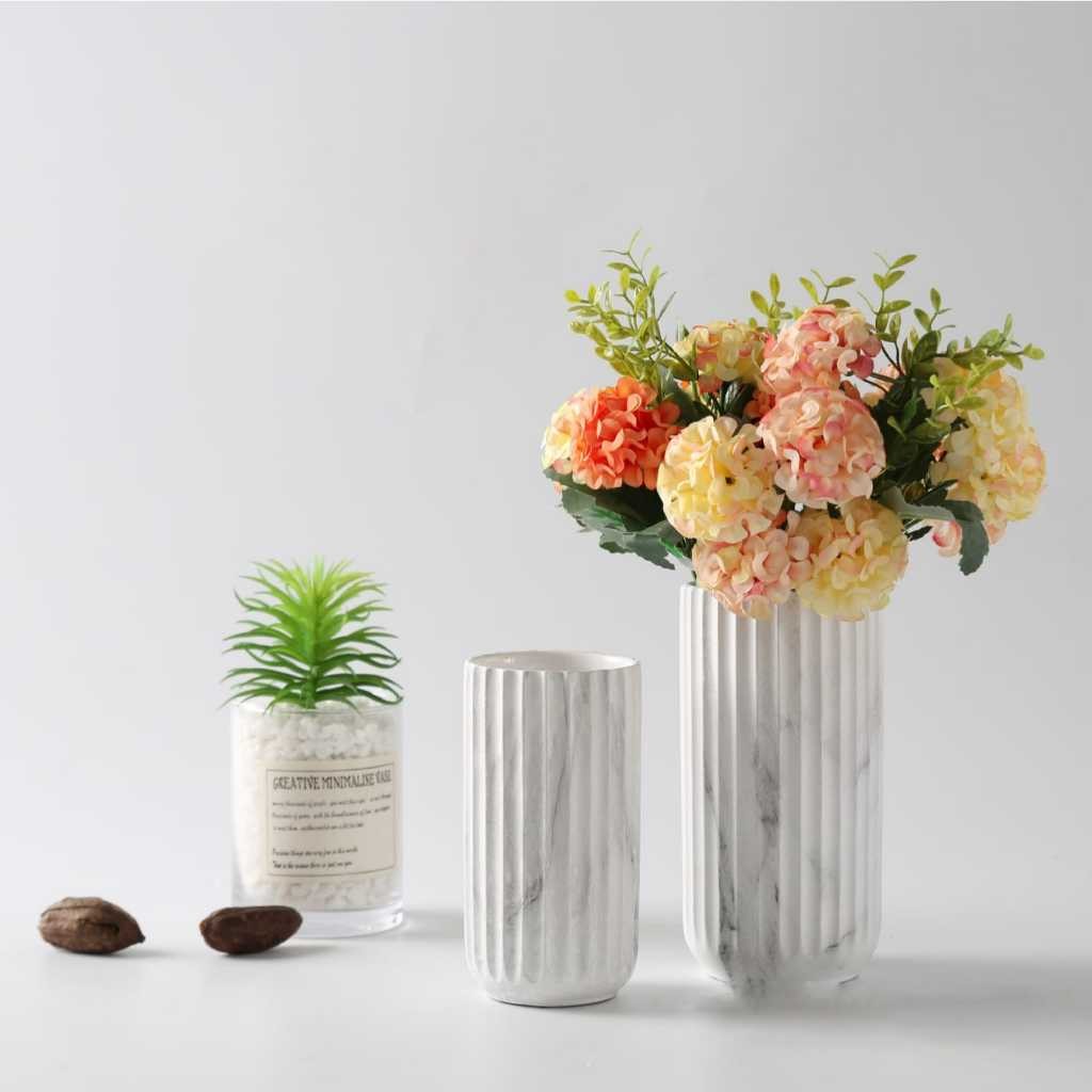 JAKLUIS_SHOP Vas Putih Marble Keramik | Vas Kaca Estetik | Vas Kaca Murah | Vas Kaca Putih Marble Ke