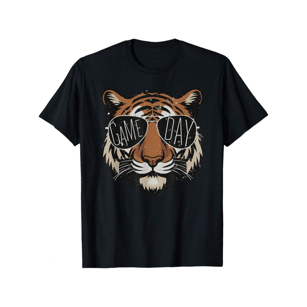 Kaos Pria Desain Harimau Warna Oranye Hitam Putih Bahan Cotton Nyaman Dipakai Untuk Fans Sepak Bola