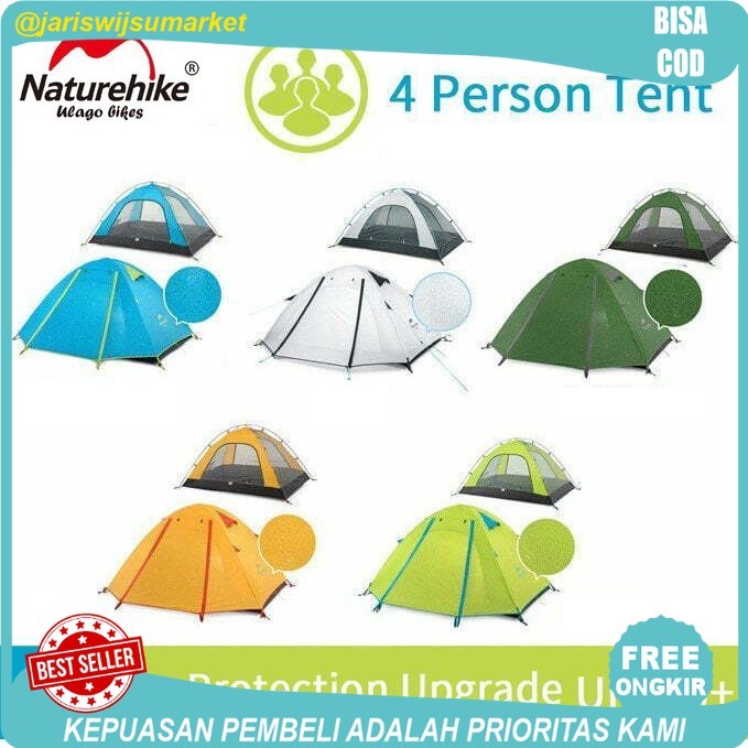 tenda 4p light NATUREHIKE NH18Z044 Professional P-Series extra ringan Camping Outdoor 4 orang kemah 