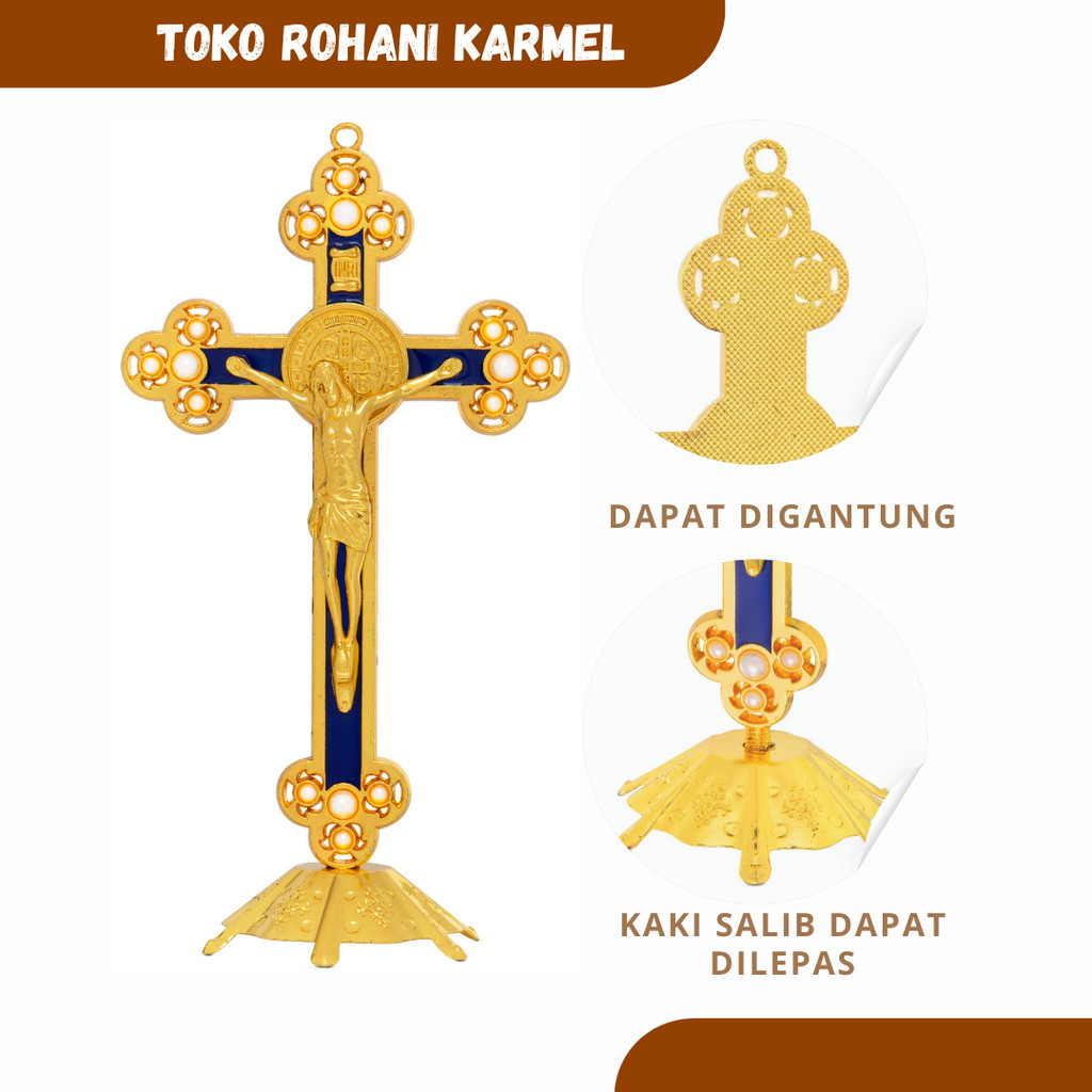 SALIB BENEDIKTUS MODEL BUNGA 20 CM / SALIB DUDUK BENEDIKTUS / SALIB MEJA BENEDIK / SALIB GANTUNG BEN