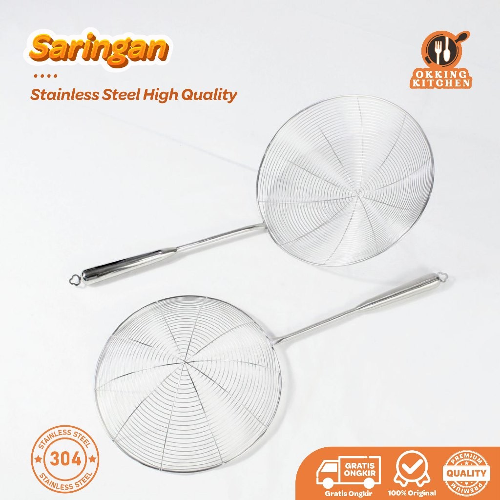 Saringan minyak goreng anti karat Alat Minyak gorengan Stainless Steel Saringan Gagang Panjang 010