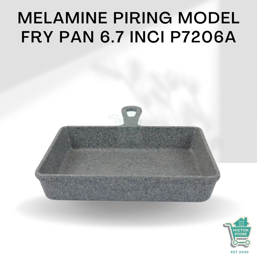 BIGTON Premium Melamine Piring Model Penggorengan Kotak Gagang Panjang 6,7 Inch P7206A Wajan Persegi