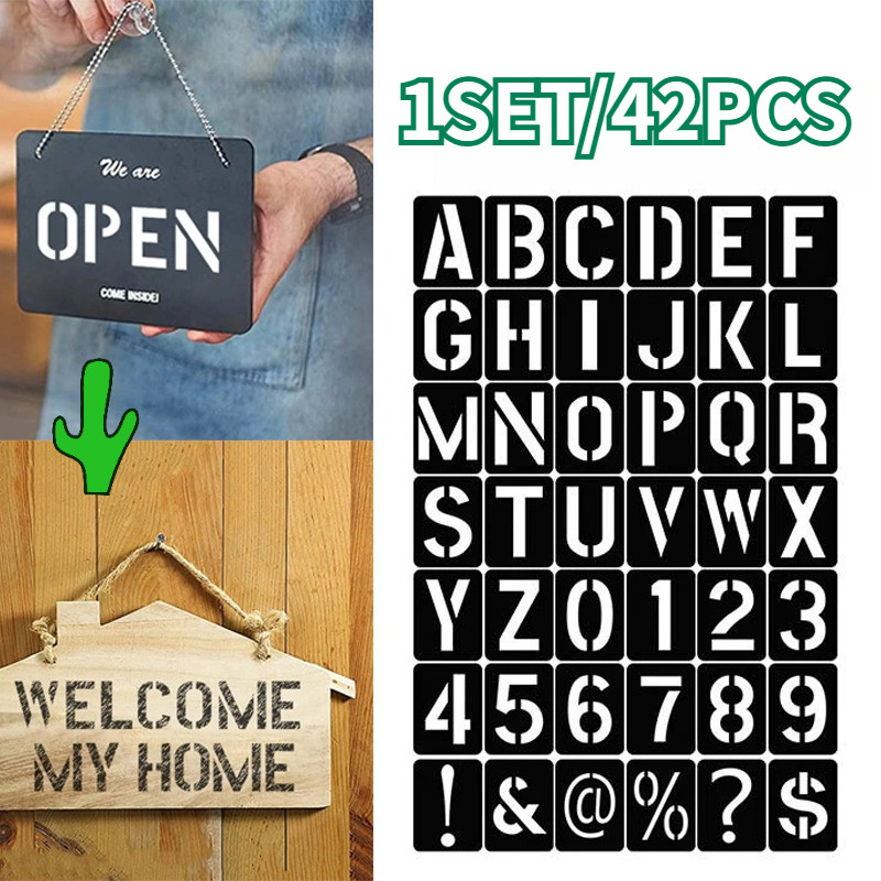 

42buah/Set Cetakan Huruf Angka Stencils Stensil Plastik Pylox Cat Semprot 100MM