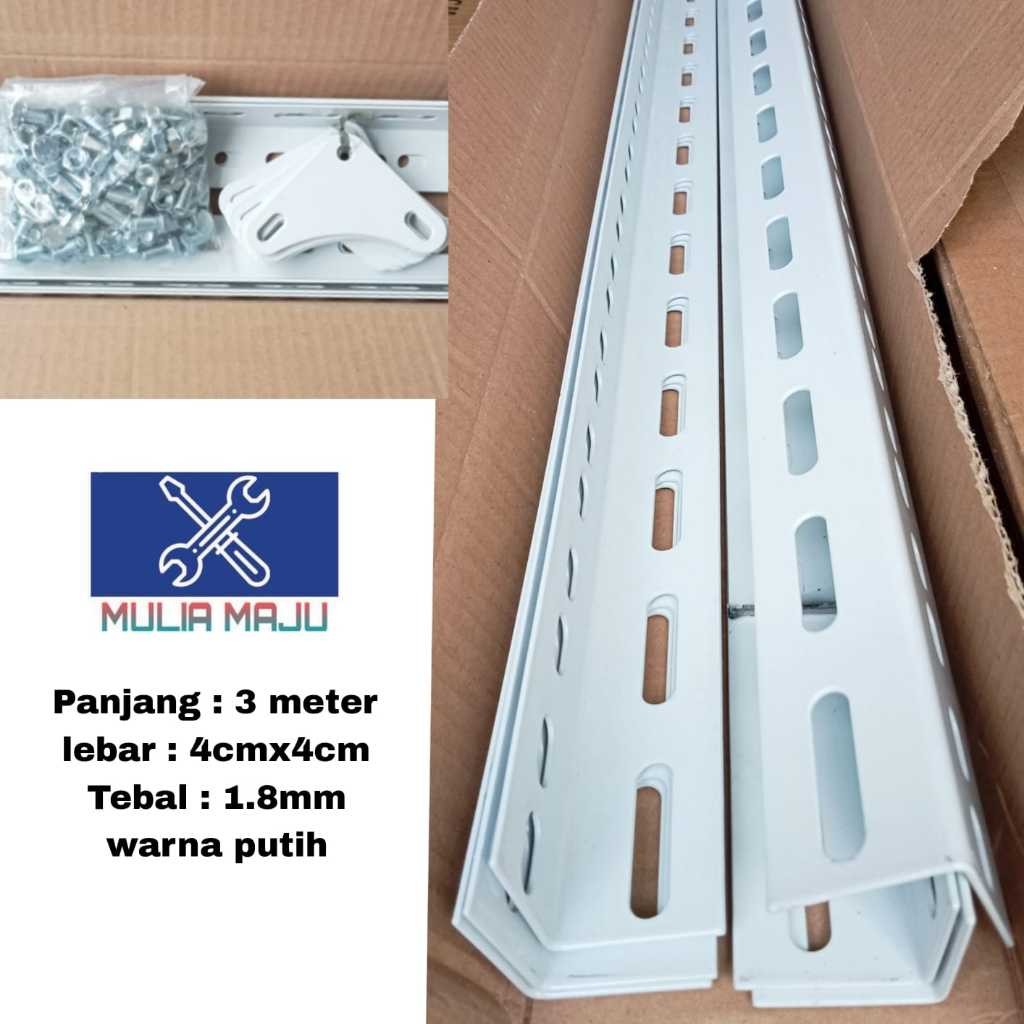 Besi siku lubang  panjang 3m tebal 1.8mili warna putih