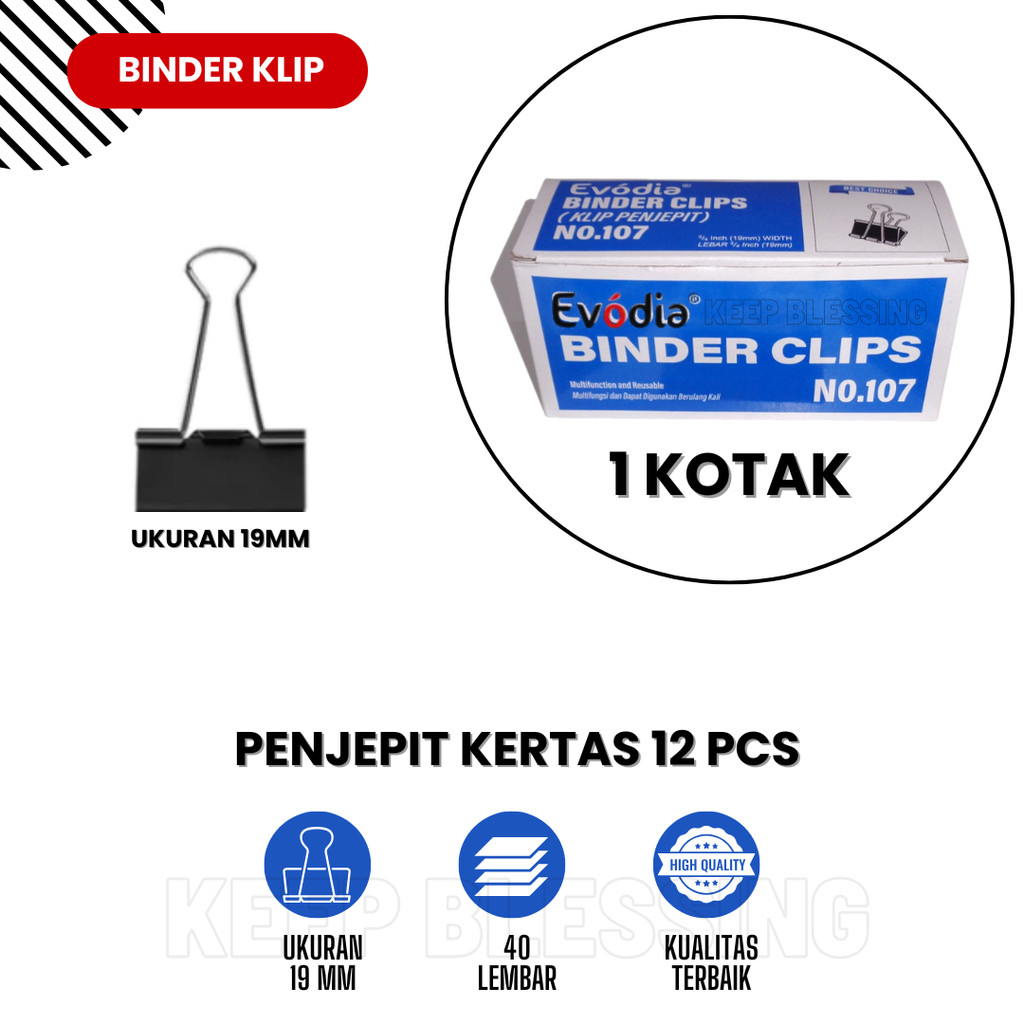 

Binder Klip 1 Kotak Ukuran 19mm (107) / Penjepit Kertas Hingga Ketebalan 40 Lembar / Duta Gemilang