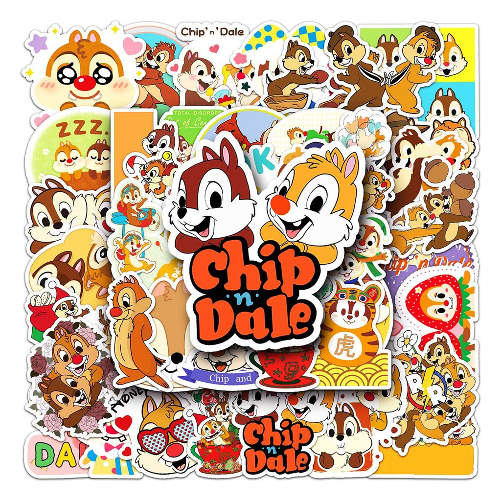 

50pcs Disney Aesthetic Cute Chip 'n' Dale Stickers Decals Waterproof Motorcycle Fridge Luggage Cartoon Sticker for Kid Toy