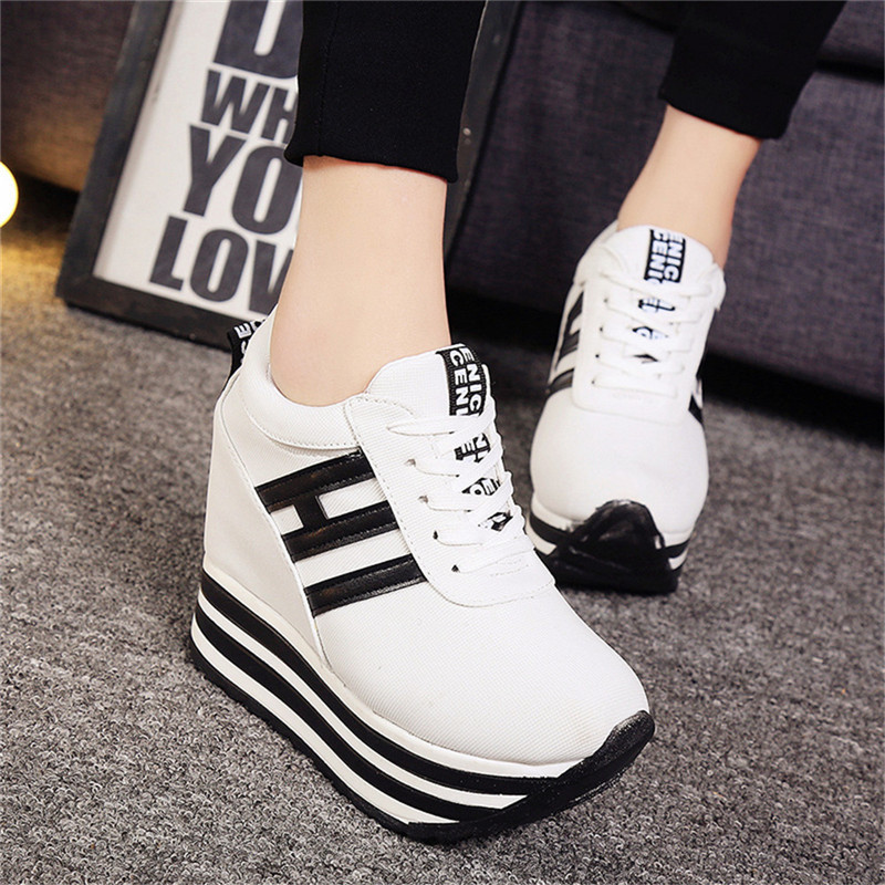 Laes Platform Flat Casual Shoes Hidden Slope Heel Sneakers Women's Vulcanized 9 Cm Increased Spring 