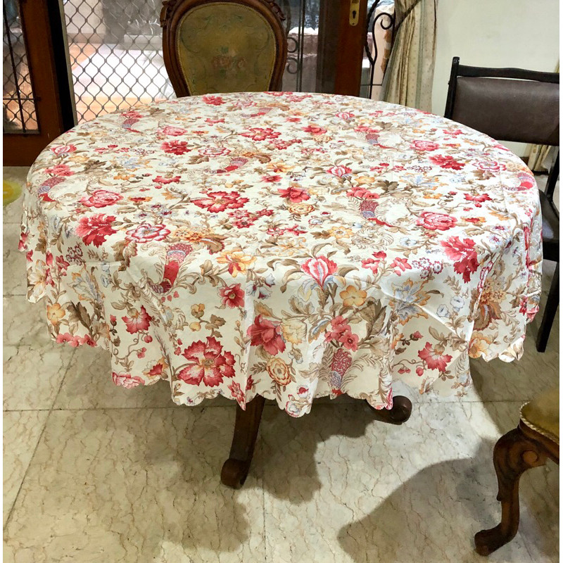 Taplak meja makan bundar/bulat shabby chic 180cm