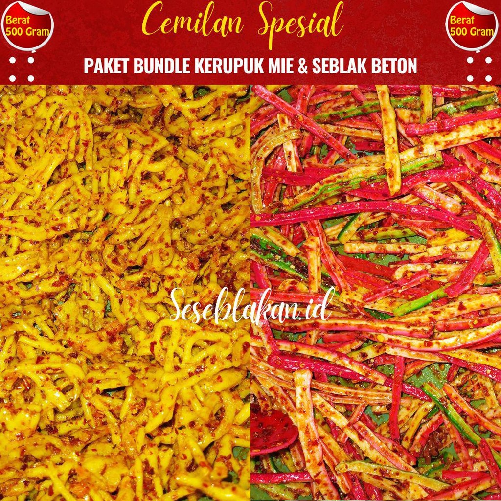 

PAKET BUNDLE SEBLAK BETON PEDAS & KERUPUK MIE 500gr Perkemasan Food