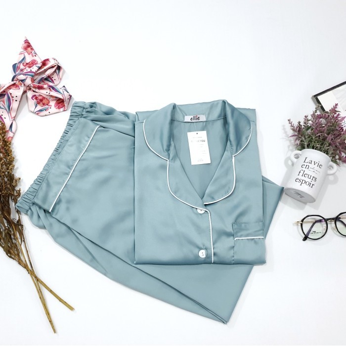 PIYAMA SATIN JUMBO XXXL WANITA - Sage green, Celana panjang