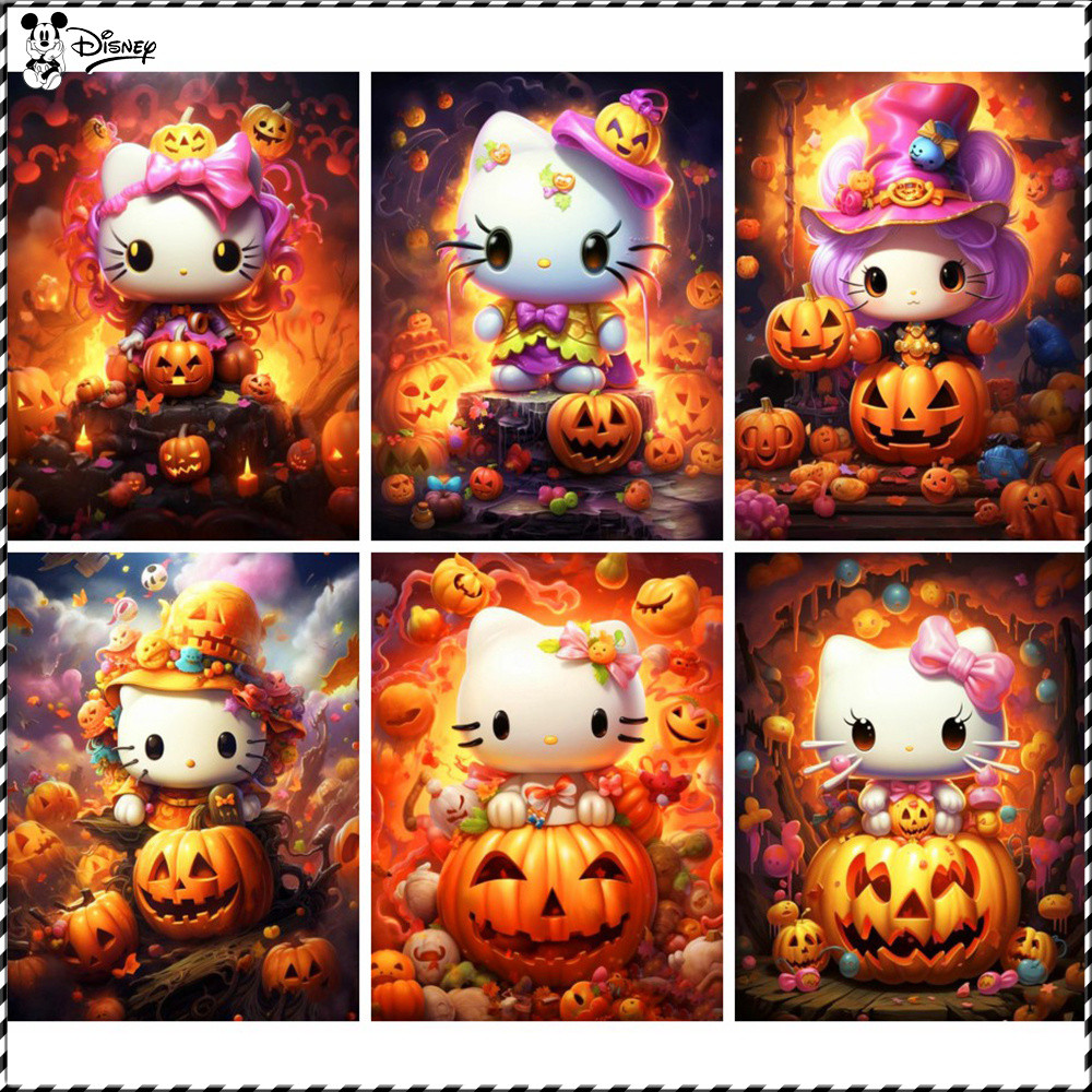 

Disney Diy Paint By Number Hello Kitty Drawing By Numbers Pumpkin Halloween Gift Living Room Decoration For Home