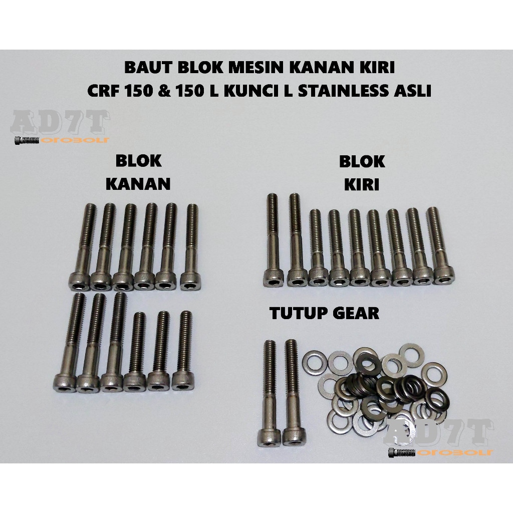Baut Blok Kiri Kanan CRF 150 CRF 150L Kunci L Stainless