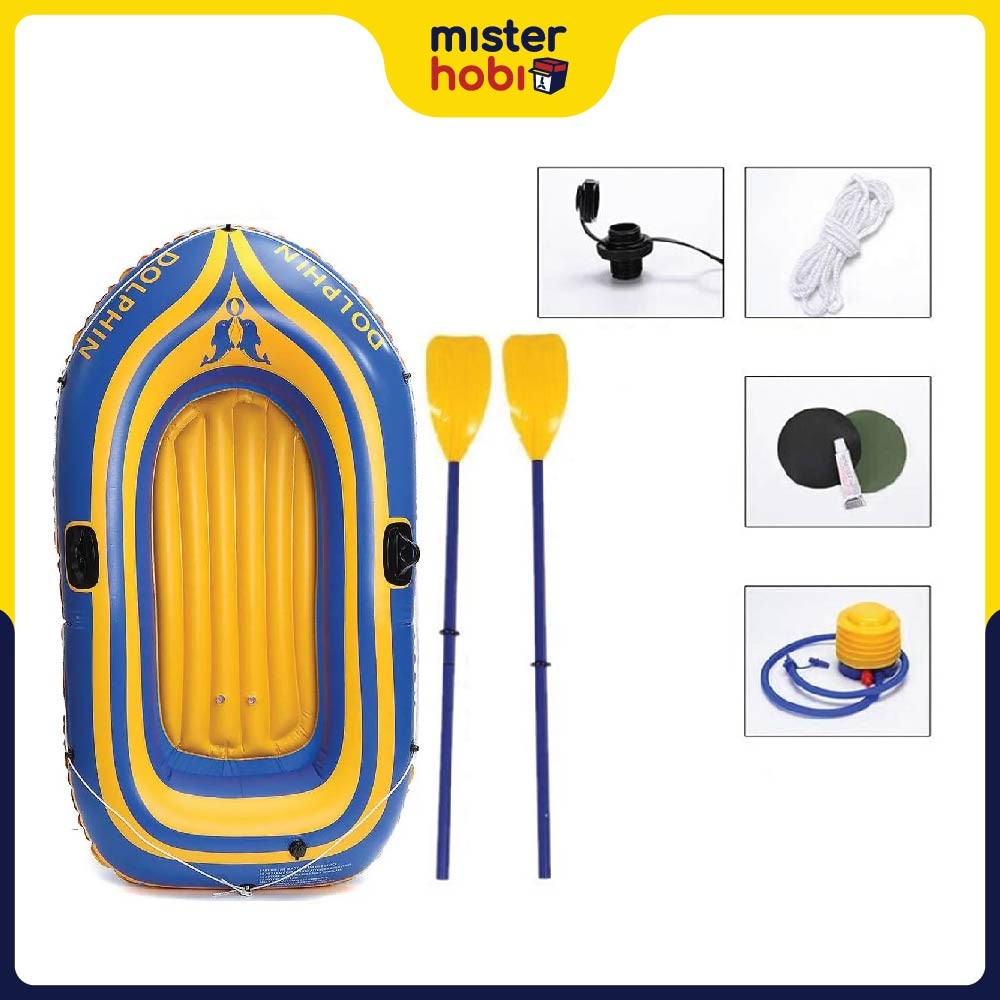 Satu Set Perahu Karet Dayung Inflatable Boat Muat 2 Hingga 4 Person Orang Perahu Mancing di Sungai D