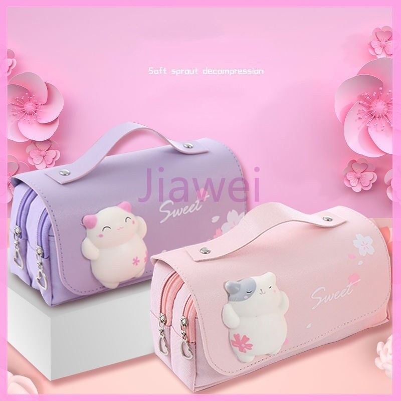 

Jiawei Kartun tas pensil dekompresi/kapasitas besar siswa sekolah dasar tas pensil multifungsi dekompresi/super cute girl heart 3D net red pencil bag