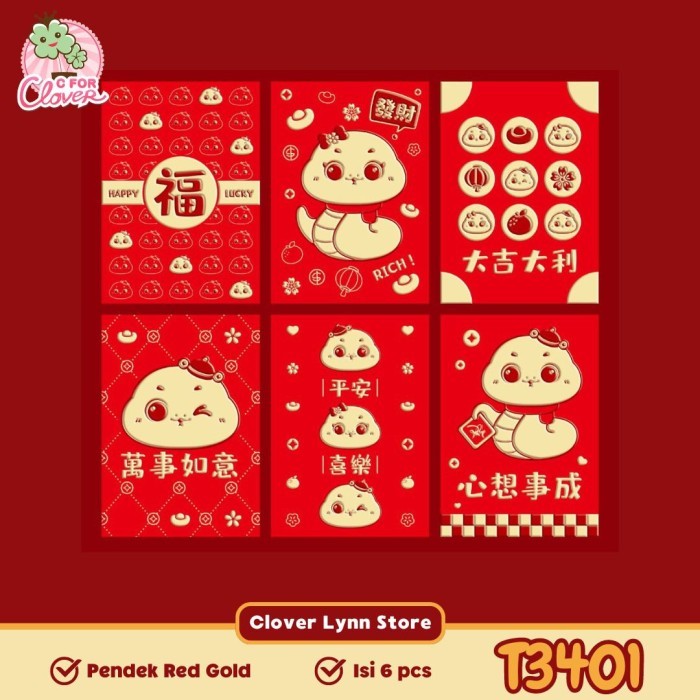 

ANGPAO SNAKE RED GOLD PENDEK ISI 6 PCS IMLEK 2025 amplop tahun cfc - PDK T3401 RED