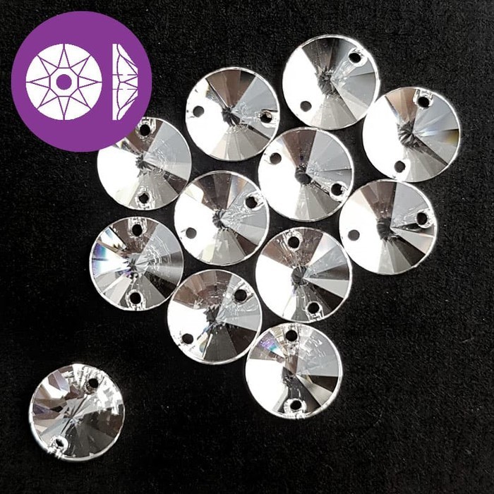 Swarovski Payet Jahit Bulat Rivoli 12mm - Clear Kristal