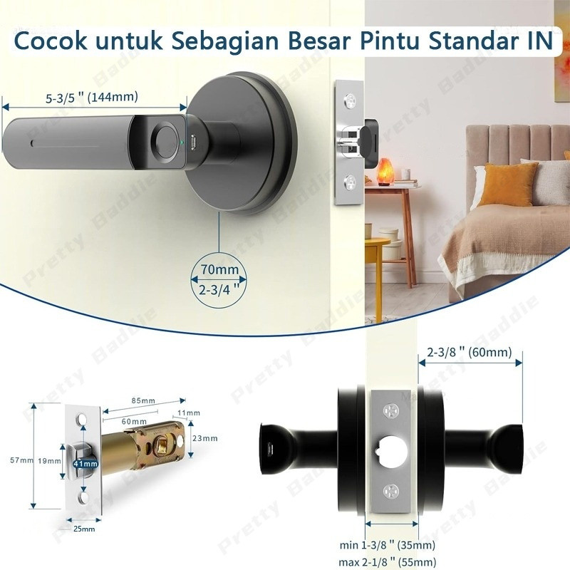Jaminan Kualitas 2 Tahun Kunci Pintu Sidik Jari Kunci Pintu Rumah Elektronik Gagang Sidik Jari Gagan