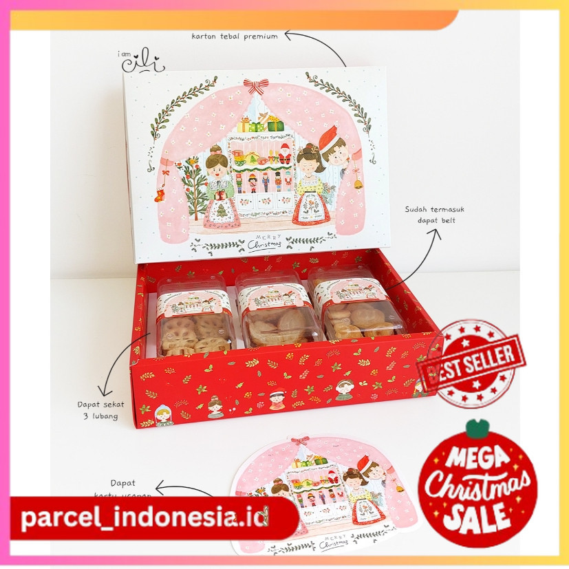 

(BOX 30.5 x 21.5 x 7.5 cm NATAL) DUS kue kering toples kotak natal/merry christmas (ISI 10)