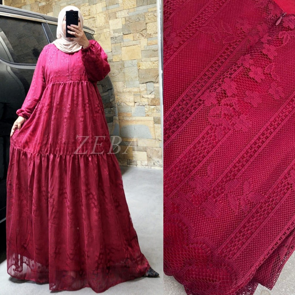 Danita Dress Brukat Jumbo LD120 Gamis Wanita Bruklat Busui Full Furing Kaos Super Muat BB 70-90 kg