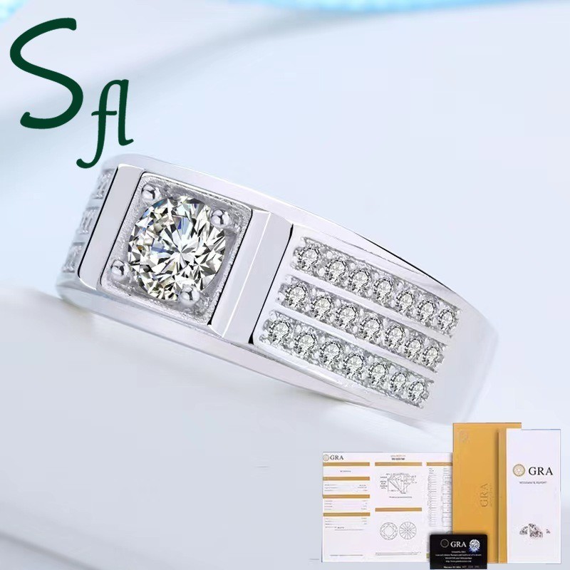 SFL 1 Karat Moissanite Mendominasi Cincin Berlian Tiga Baris Pria