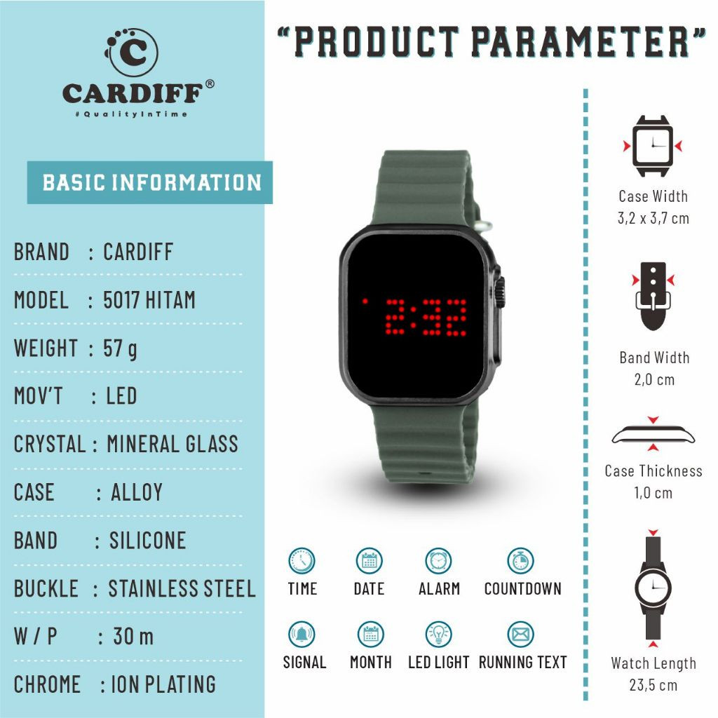 CARDIFF LED 5017 Hitam Series Jam Tangan Digital Water Resist