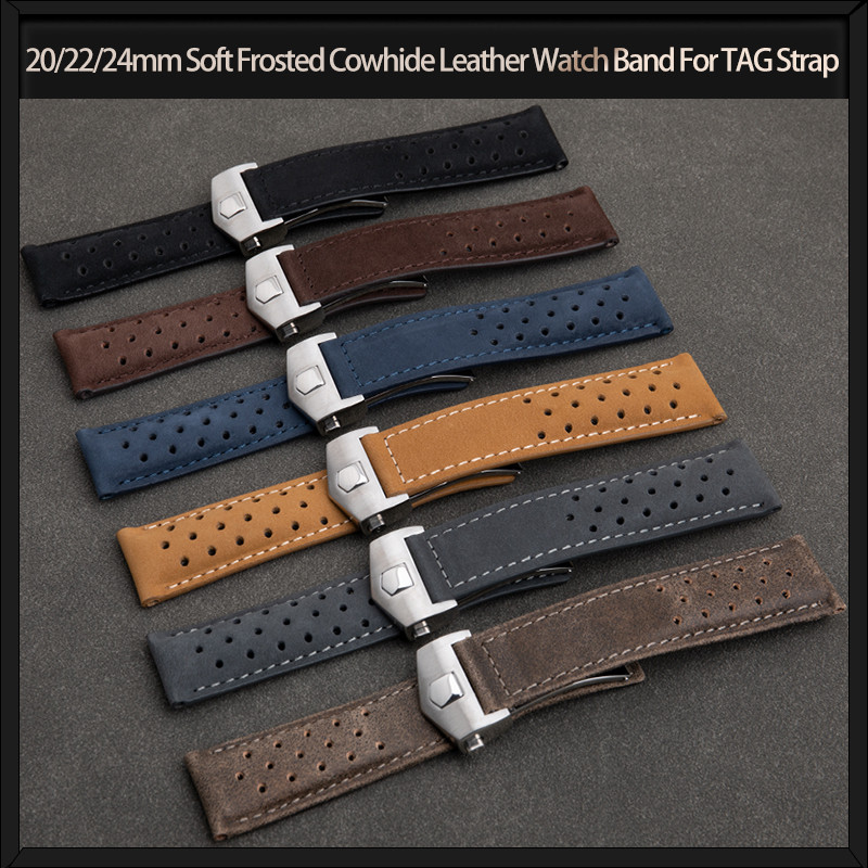 20/22/24mm Soft Frosted Cowhide Leather Watch Band For TAG Strap HEUER CARERA AQUARACER Monaco F1 Be