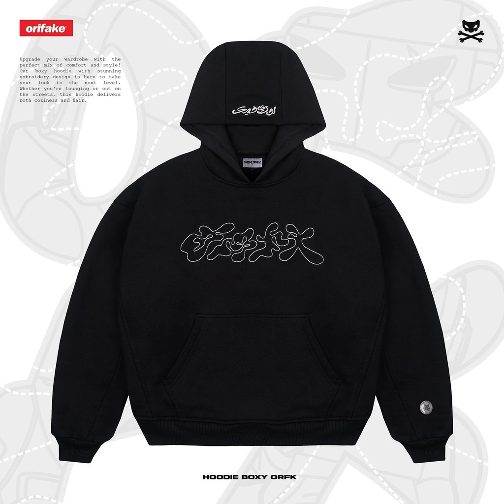 Orifake - Hoodie Boxy Bordir ORFK Cotton Fleece 400gsm