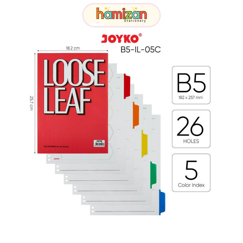 

B5-IL-05C Color Index Loose Leaf isi 5 Lembar / Pembatas Kertas Binder Joyko B5 5 Color / Color Index Loose Leaf Pembatas Kertas Binder Joyko B5 Murah Berkualitas