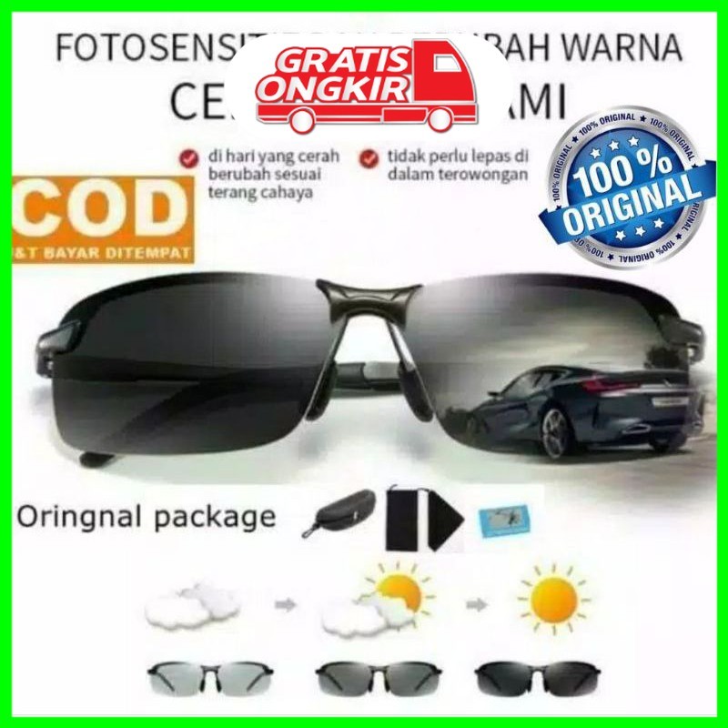 Kacamata Polarized Photochromic Pria Wanita / Kacamata Anti Silau Siang Malam Polarized Photochromic