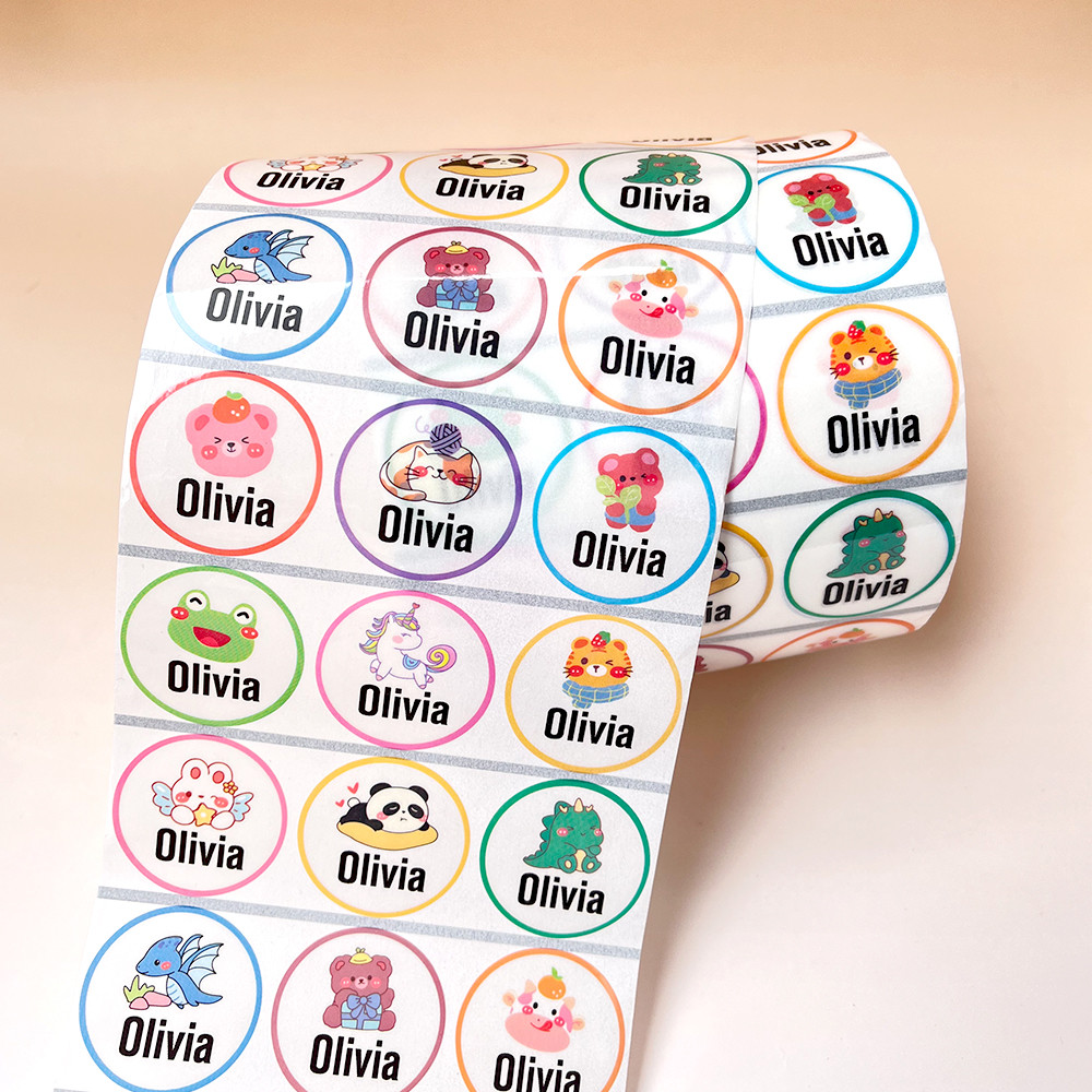 

Round Waterproof Name Sticker Custom Stationery Decals Personalized First Name Adhesive Label for Children Bottle Tag for Kids