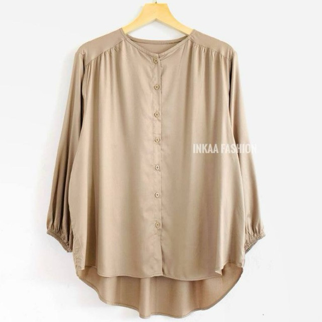 Atasan Baju Wanita Putih Polos Lengan Balon Blouse Korean Style Rayon Twill Premium Jumbo