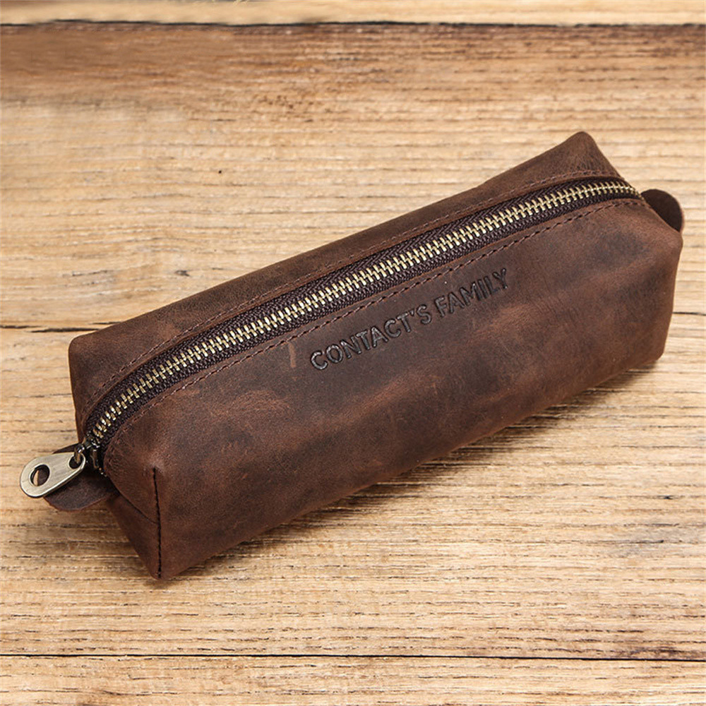 

Vintage Leather Pen Case Simple Portable Pencil Bag Students Stationary Storage Pouch High Capacity Glasses Coin Cases