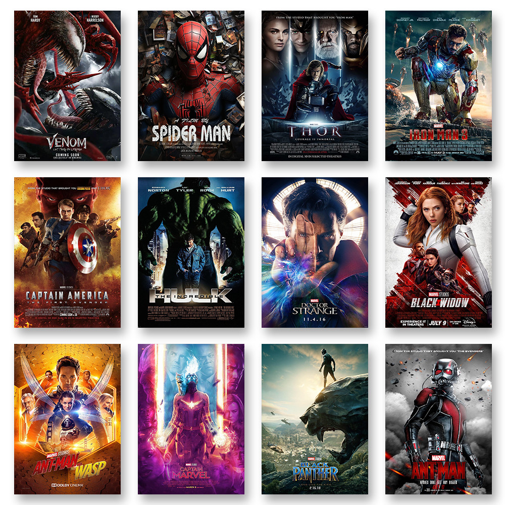 

Marvel Movie Cover Poster Spiderman Iron Man Hulk Black Widow Superhero Canvas Wall Art Print Mural Home Decor Gift Unframed