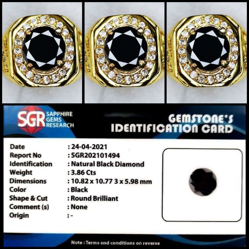 CINCIN BATU PERMATA NATURAL BLACK DIAMOND PLUS MEMO SGR
