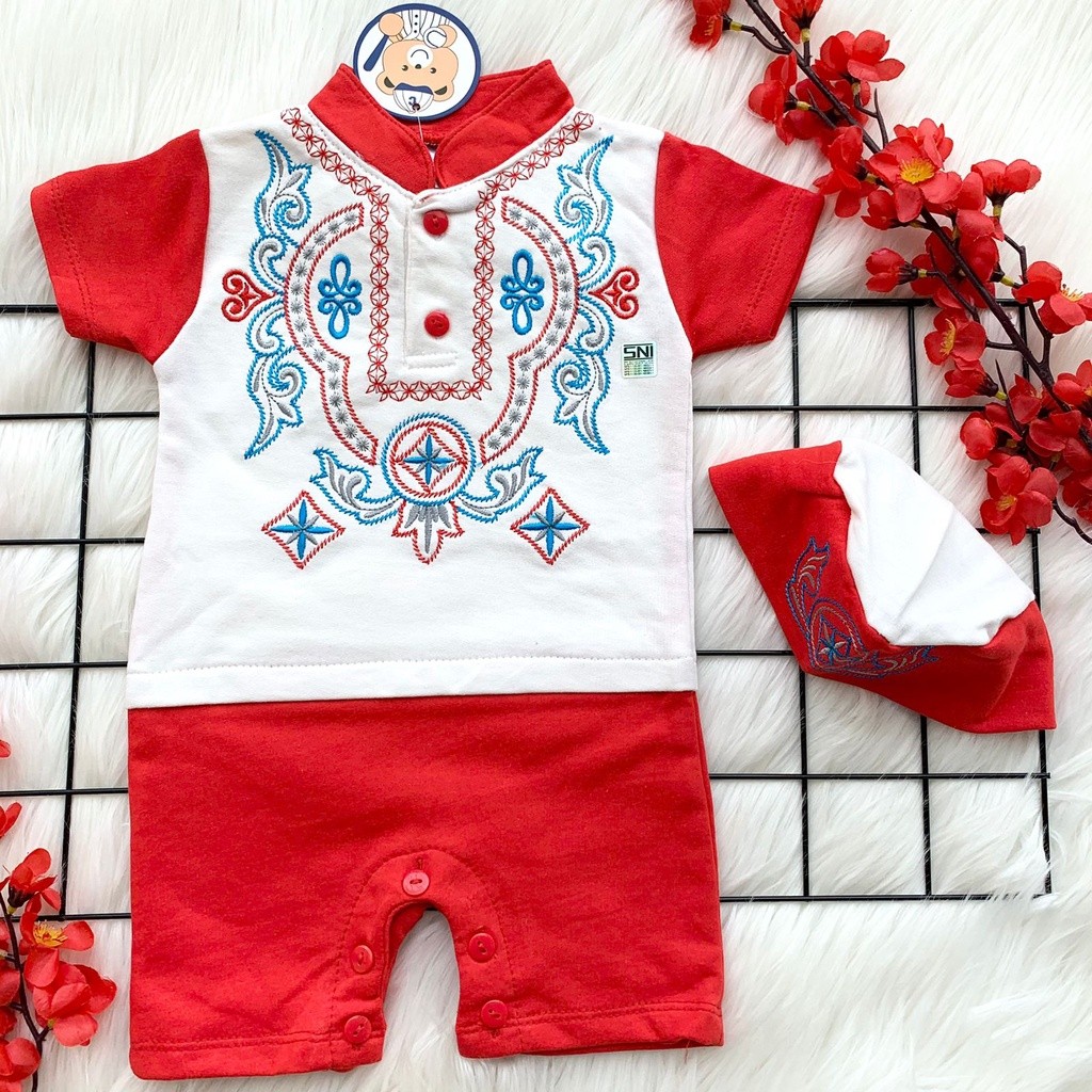 ALBAX.STORE  Baju koko romper peci muslim putih bordir bagus bestseller akikah lebaran anak bayi cow