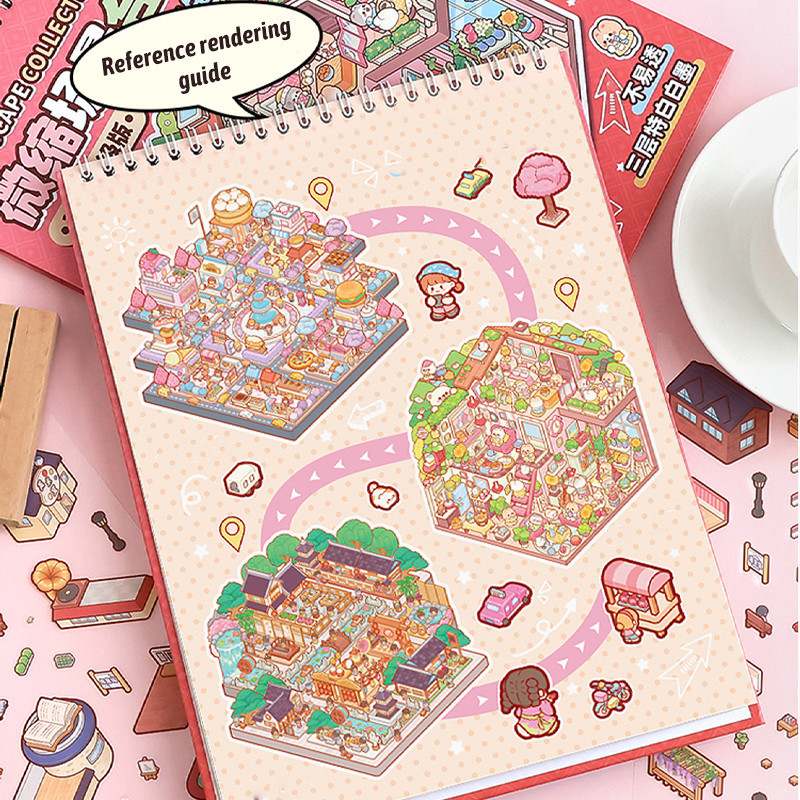 

20Pcs 20 in 1 Cartoon Landscape Sticker Book DIY 3D Creative Sticker Pocket Cabin Scene Book for Kids Child Student Gifts