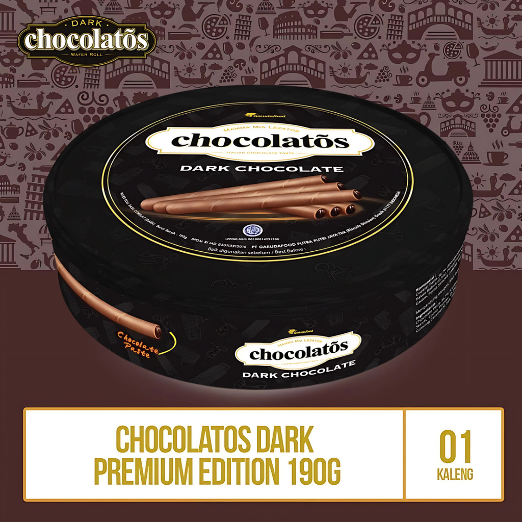 

Gery chocolatos Wafer Roll Chocolatos Dark 190g Kaleng