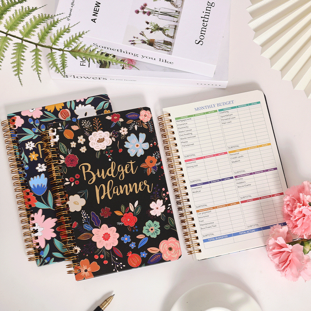 

50 sheets Retro Flower Undated Budget Planner Cardboard Cover Monthly Budget Book Undated Finance Planner For Home Office