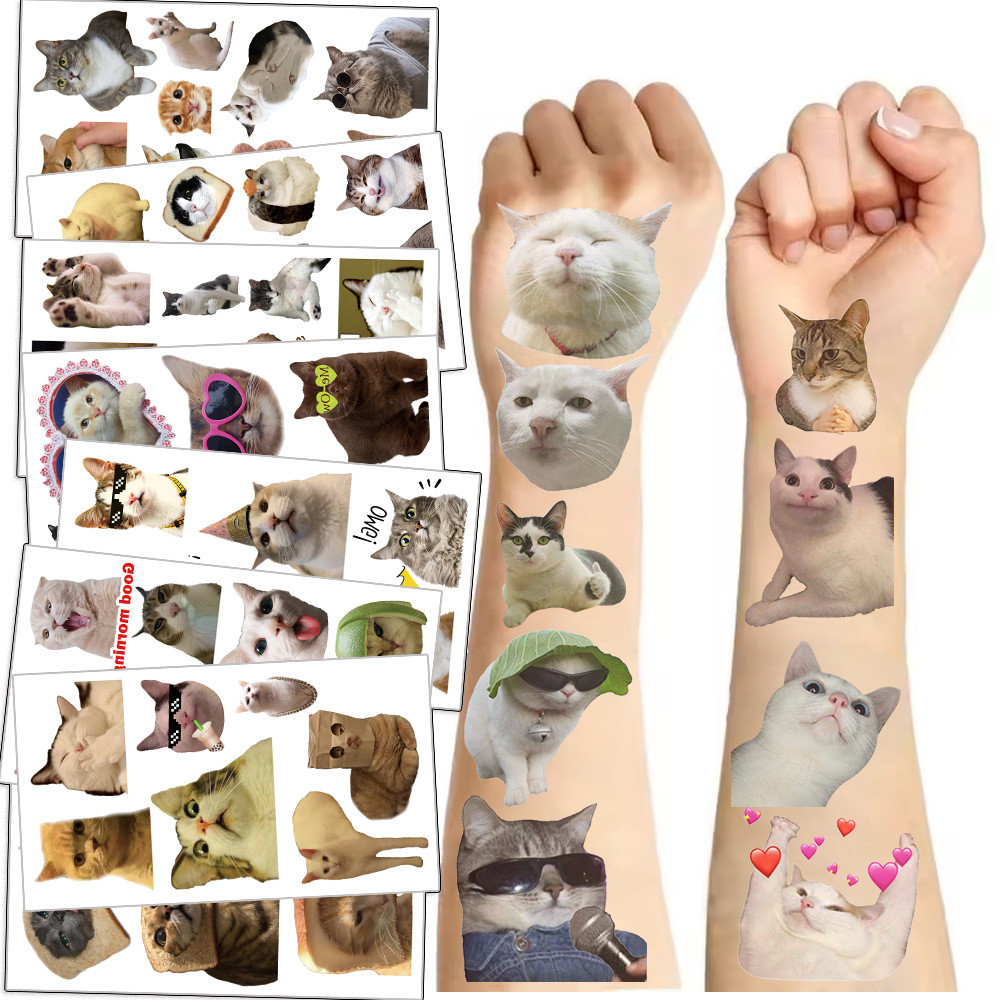 

10 Sheets Cats MEME Tattoo Sticker Temporary Fake Tattoo Arm Hands Body Waterdichte Tatouages Pour Kids Toy Gift