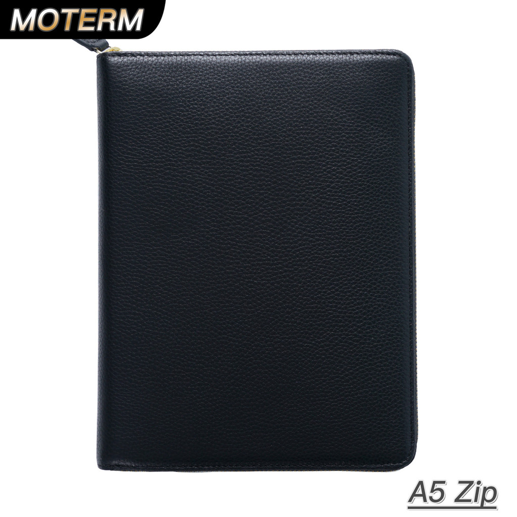 

Moterm Genuine Pebbled Grain Leather A5 Zip Cover with Top Pocket Cowhide Planner Zipper Notebook Organizer Agenda Journal Diary