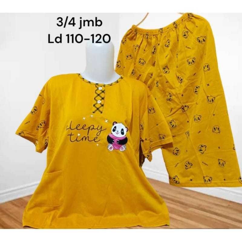Terlaris Setelan Baju Tidur Kaos Celana 3/4 Jumbo Big Size Babydoll Wanita LD 110-120Cm bahan kaos a