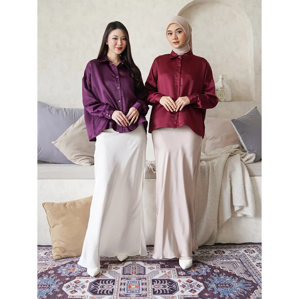 Kemeja Satin Oversized Lila
