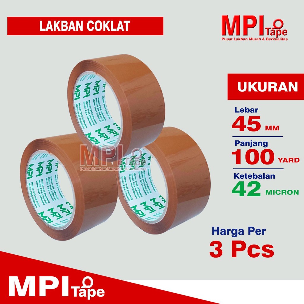 

3 Pcs - Lakban Cokelat Ekonomis 45 mm x 100 Yard - Lakban Packing - MPI