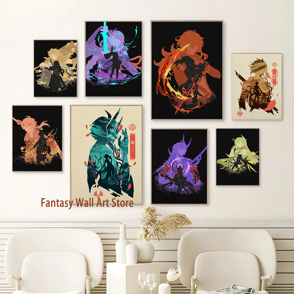 

Genshin Impact Poster Game Print Wall Art Gift for Gamers Genshin Impact Characters Aesthetic Decor Canvas Painting Gaming Print