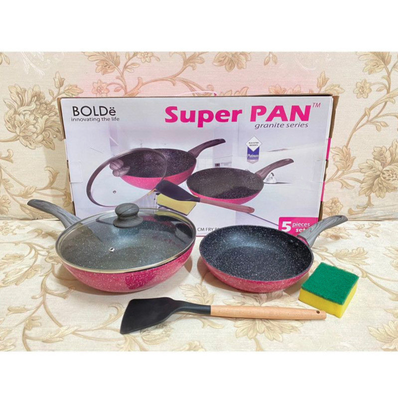 JAKLUIS_SHOP BOLDE SUPER PAN GRANITE 5PCS PANCI SET BLACKPINK PANCI MASAK BOLDE SUPER PAN